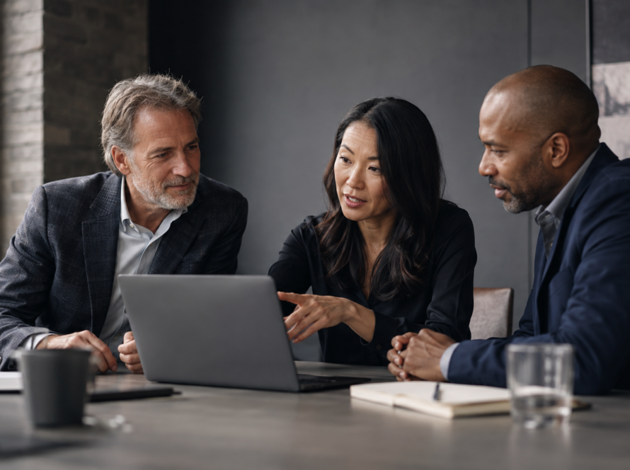 Marketing leaders reviewing AI-assisted analysis and business decisions