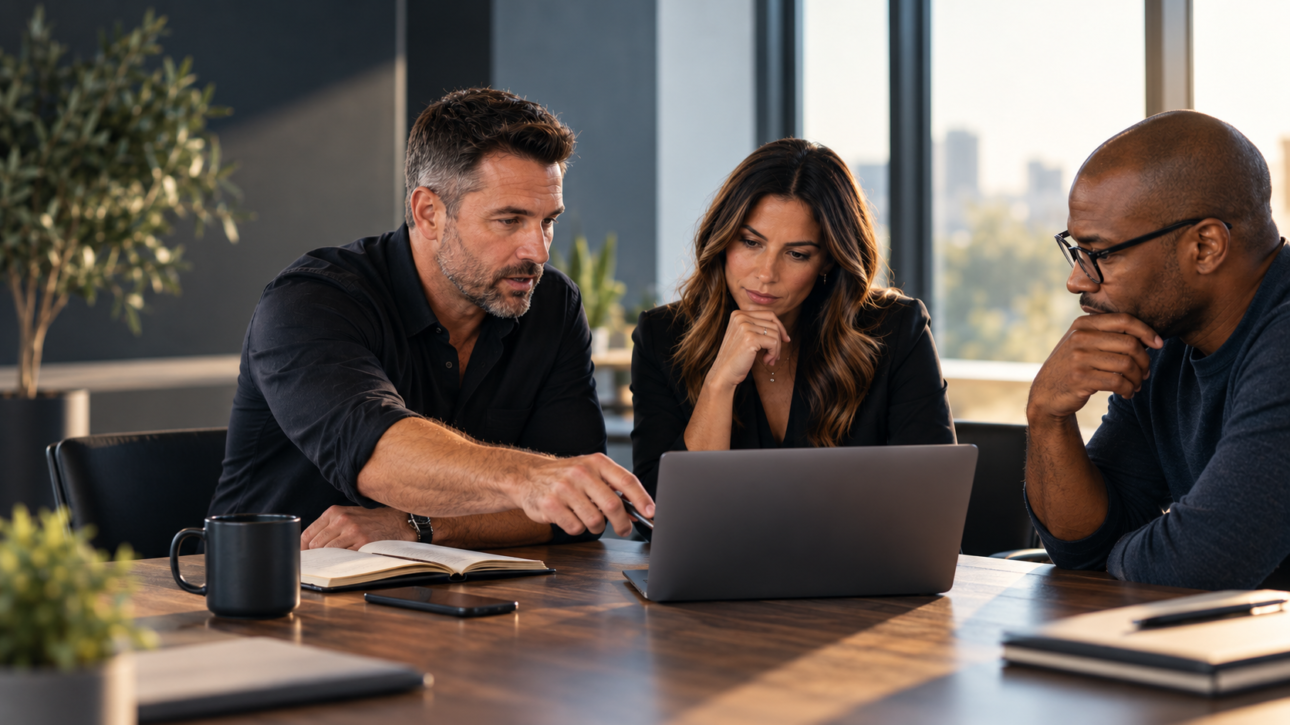 Three people working a GTM strategy