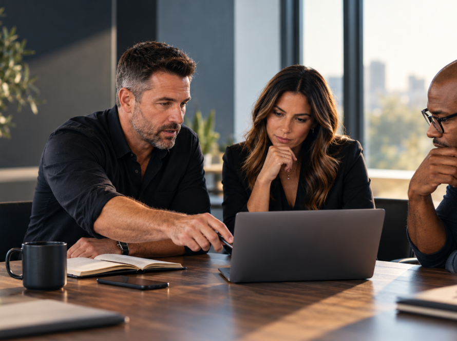 Three people working a GTM strategy