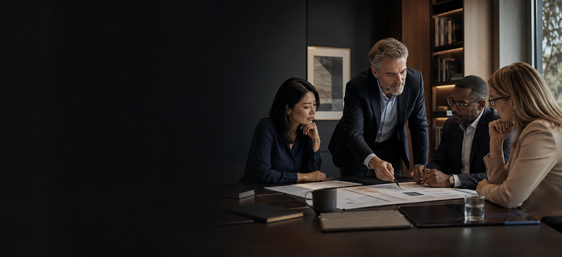 Marketing advisor leading a growth strategy session with business executives